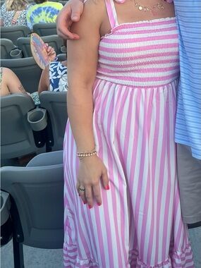 SHEIN Pink and White Striped Maxi Dress